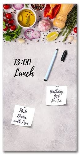 Memoboard Bright Kitchen 30 x 60 cm | Magnettafel aus Glas zum beschriften hochkant | Optimal geeignet für Küche & Esszimmer als funktionaler Eyecatcher in Betonoptik | Kräuter Gewürze
