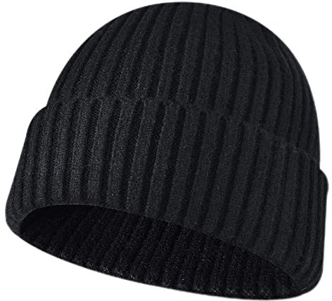 NLAND Unisex Retro Trawler Winter Beanie Hat Warme Wintermütze Damen Beanie Mütze Herren Strickmütze Weich und Leicht (Schwarz)