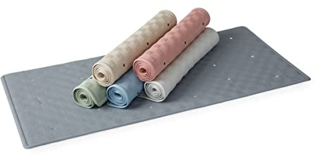 Blue Canyon Nonslip Antibacterial Rubber Bath Mats, Quick Dry Bath Rug with Suction Pads & Drain Holes, Mould Resistant Bathroom Accessory, Durable Bath Rug Runner 34 x 74 cm – Grey