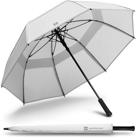 Weatherman Umbrella - Stick Umbrella - Windproof Umbrella Resists Up to 55 MPH Winds - (White)