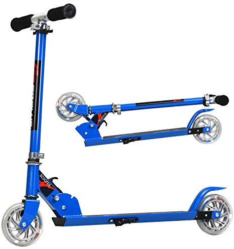 GYMAX Faltbare Kinderscooter, Kinder Roller mit LED leuchtenden Räder, Tretroller 3 höhenverstellbar bis 70kg belastbar, Kickscooter für Jungen & Mädchen ab 4 Jahre (Blau)