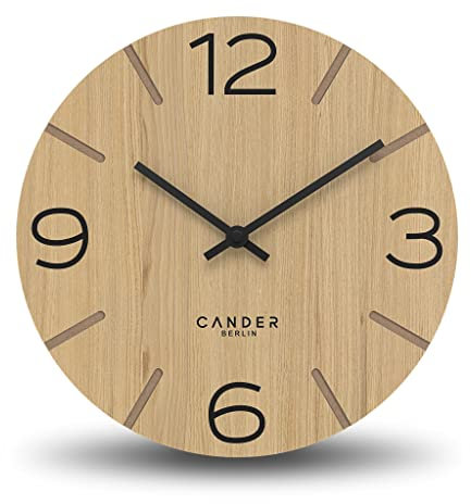 Cander Berlin MNU 2730 I Wanduhr Holz lautlos 30 cm modern Eichenfurnier Vintage ohne Ticken Wohnzimmer Büro Küche analog
