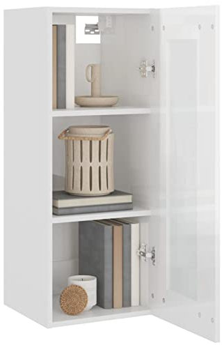 Tidyard Armario de Pared Armario Multiusos Colgar Armario Auxiliar Armario Suspendido con 3 Compartimentos Armario Colgante para Cocina Salón Dormitorio Blanco Brillante 34,5x34x90 cm