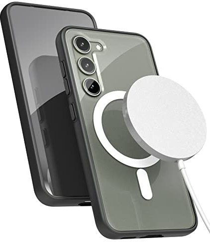 ENCASED Magnetic Case with Wireless Charger Included - Designed for Samsung Galaxy S23 - Compatible with MagSafe Accessories (Clear/Black)