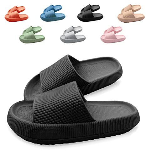 Neteson Zapatilla de Baño Mujer Hombr Antideslizante Chanclas Nube Ducha Sandalias Piscina Playa Comodas Pantuflas Verano Casa Jardín Slippers(Negro, 38/39EU)
