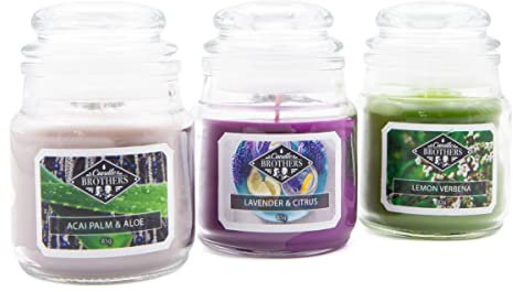 Candle-Brothers Duftkerzen Set im Glas mit Deckel | Relax | 3 Duftkerzen als Geschenkset | Kleine Duftkerzen (Aloe, Lemon Verbena und Lavendel Zitrus) | Geschenkset für Muttertag
