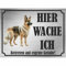 INDIGOS UG - Deutscher Schäferhund - Schild bedruckt - Hier wache ich - Aluverbundplatte Edelstahl Look - ab 20x15 cm - Spruch - Deko Geschenkidee für Ihren Hund - Zaun - Türschild