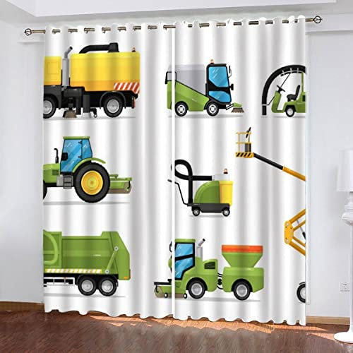 JIARAO Vorhänge mit Ösen 2er Set Nutzfahrzeug Blickdichte Gardinen Kinderzimmer Vorhänge Cartoon-Auto Verdunkelungsvorhang Lichtundurchlässige Vorhang mit Ösen 3D Polyester Vorhänge 150 x 166 BxH