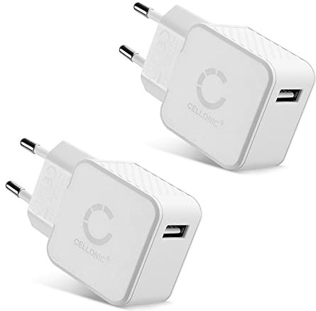 CELLONIC Chargeur USB EU-Plug (2pack) 1 Port 5V 2.4A 12W pour Un Chargement sur Prise Secteur Smartphone/téléphone Portable, Tablette, Enceinte, iPhone, Apple, Samsung