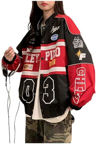 Varsity Jacke für Damen, Patchwork, langärmelig, Racing, Bomberjacke, Letterman, Jacke, Farbblock, Y2K, Vintage, Streetwear