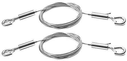 SIDENUO - Cable de Suspensión de Imagen Ajustable con Presillas (2 m x 1,5 mm de Acero Inoxidable Pesado para Espejos, Lámparas, Carteles y más) - Soporta hasta 30 kg