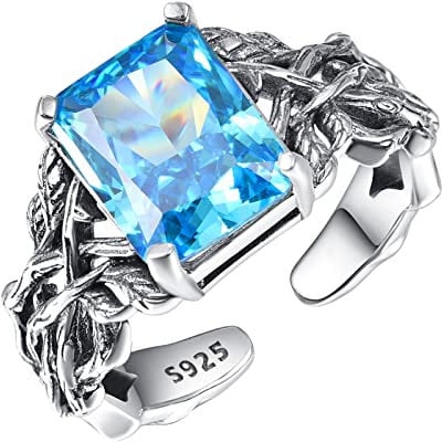 TANGPOET Damen Lebensbaum Ring Silber 925 Baum des Lebens Ring Aquamarin Kristall Schmuck Baum des Lebens Geschenke für Frauen Mädchen