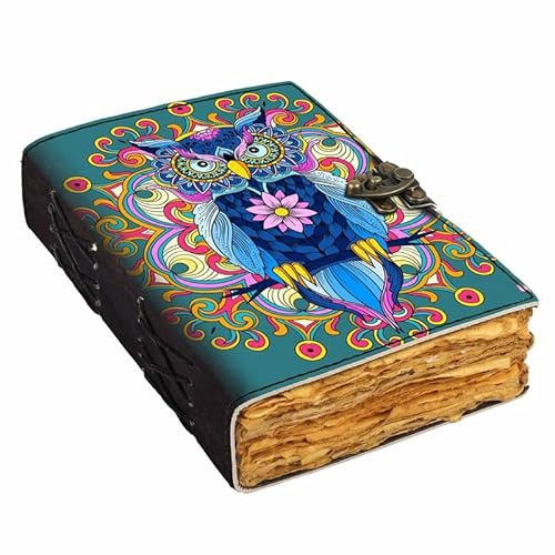 DI-KRAFT Vintage Leder Mandala Eule gedruckt Tagebuch mit Schnallenschloss alte Seiten Tagebuch für Büro & persönlichen Gebrauch Notizbuch für Reisen