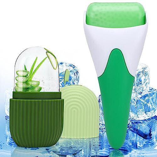 Occzin Ice Roller Gesicht, Gesichtsmassagegerät Skincare Tools Sets zur Linderung von Schwellungen, MigräNe und Leichten Verletzungen, Eisroller Gesicht für Gesichtsmassage, Damen-Geschenke, Grün