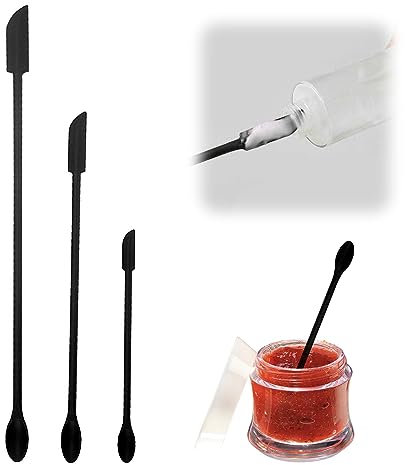 Set di 3 Mini Spatole in Silicone - Piccolo Cucchiaio, Spatola in Vetro, Spatola per Cosmetici Con Manico Lungo, Agitatore per Lozioni Cosmetiche Sottili, Bellezza (Nero)