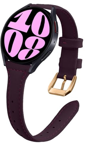 WoPail 20mm Leather Strap for Samsung Galaxy Watch 7/FE/6/5/4 40mm 44mm/Watch 6 Classic 43mm 47mm/Watch 5 Pro 45mm, Women Slim No Gap Leather Strap Replacement Band for Samsung Watch 7 - Purple