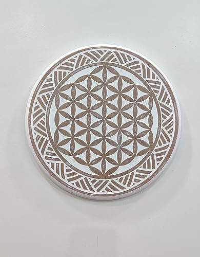 VANIYA CRAFTS® Runde Form gravierte Wandkunst Wohnkultur Wandpaneel Regal für Wohnzimmer Salon Schlafzimmer und Bauernhaus Dekoration (Antikweiß)