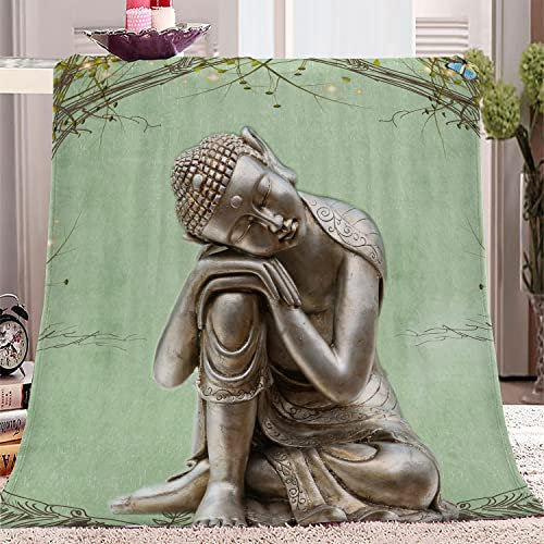 Kuscheldecke Flauschige Grüne Buddha-Statue Weiche Plüsch Decke Tagesdecke Für Kinder Erwachsene, Warm Flanell Fleecedecke Wendedecke Sofadecke Wohndecke Couchdecke - 180x220 cm