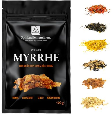 Weihrauch Myrrhe Rot – 100% Reines und Authentisches Harz in Körnerform 100 g – Für Räuchergefäß oder Duftbrenner – Reinigung – Schutz – Ruhe – Erfolg – Alternative zu Räucherstäbchen/-Kegeln