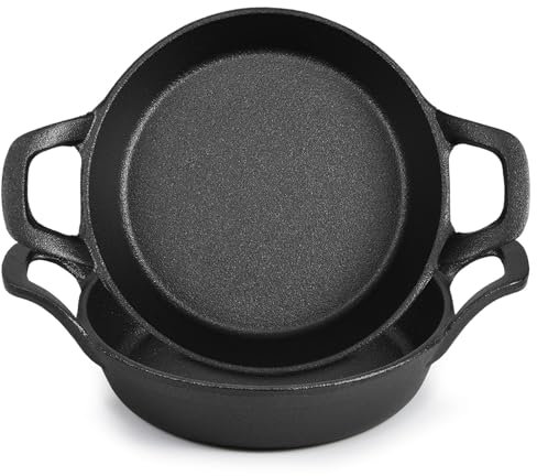 Ziliny Mini Cast Iron Skillets 6.3 x 6.3 x 1.5 Inch Cast Iron Pan Small Ramekin Set Black Casserole Dish Cookware Oven Safe Mini Skillets for Kitchen Indoor Outdoor Picnic (2 Pack)