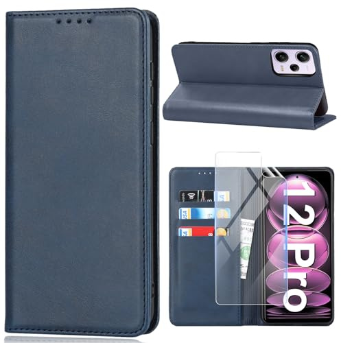 Vaki Handyhülle für Xiaomi Redmi Note 12 Pro, Schutzhülle mit Leder Wallet, Kartenfach, Standfunktion, Klapphülle, Blau