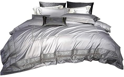 DRMEE Bettwäsche Vierteiliges Bettlaken- Und Bettdeckenset Aus Baumwolle, Bestickte Bettwäsche, Weich Bettwäsche-Set (Color : Silver, Size : 1.5/1.8m Bed)