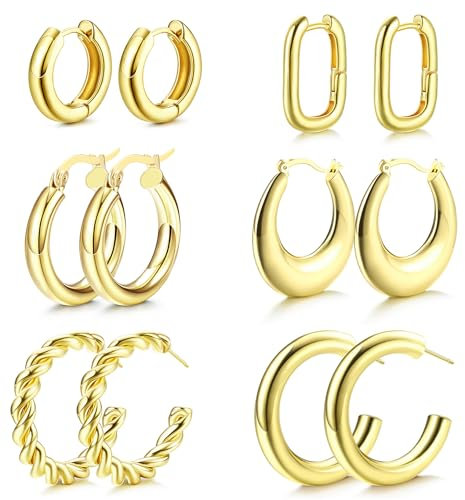 JeweBella 6 Paare Gold Creolen Set für Damen - Hypoallergen 14K Chunky Ohrringe - Groß für Frauen