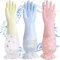 XFLYP 3 Paia PVC Guanti per Pulizia, Rivestimento in Cotone, Guanti Cucina Lavare Piatti, Guanti per Riutilizzabili, per Lavare i Piatti/Domestici/Auto, Polsino Lungo (Giallo+Rosa+Blu)