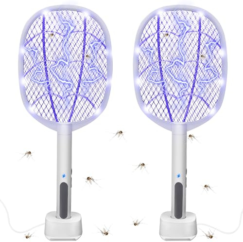 Electric Fly Swatter Rackets, 2-in-1 Bug Zapper, 2 Pack