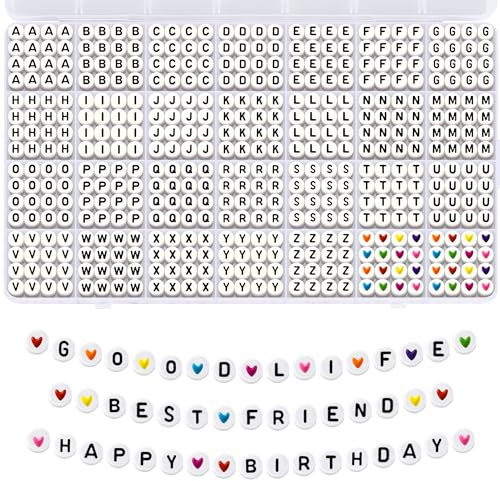 Remione 1400 Stück Buchstabenperlen A-Z Alphabet Perlen Set Perlen für Armbänder zum Auffädeln Schmuck Selber Machen Schwarz & Weiß RM039