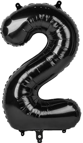 Ponmoo 40 inches Foil Balloons Numbers 2 Black (101cm), Inflatable Helium or Air, Giant Balloon Number 0-9, 10-29, 30-100, Grand Balloons for Anniversary Wedding Birthday Party Decoration