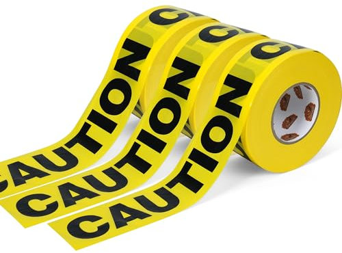 TAPEBEAR Ruban de Marquage Pour Délimiter des Zonez, CAUTION Jaune Noir Panneau d'avertissement, Rubans d'Avertissement de Sécurité de 76mm x 305M, Pour Décoration d'Halloween/Zone Dangereuse