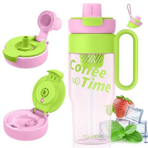Tlater Bouteille d'eau étanche, 850 ml bouteille de sport en Tritan sans BPA, avec paille, récipient filtrant, poignée et cordon détachable, adaptée à la maison, à l'école
