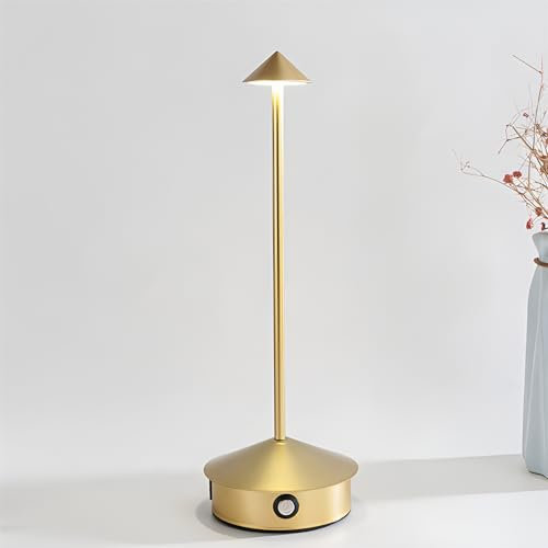 Leomix Cordless Table Lamps Rechargeable, Battery Operated LED Desk Lamp Outdoor Waterproof Portable Touch Dimmable Table Night Light for Patio Restaurant Dining Home,Gold