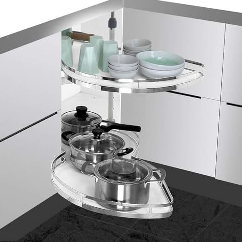 Küchenschrank, ausziehbarer Eckschrank für die Küche, ausziehbarer Eckschrank für 36-Zoll/900-mm-Schränke, Karussell-Doppelregal, Küchen-Eckkarussell(Size:Weiß rechts)