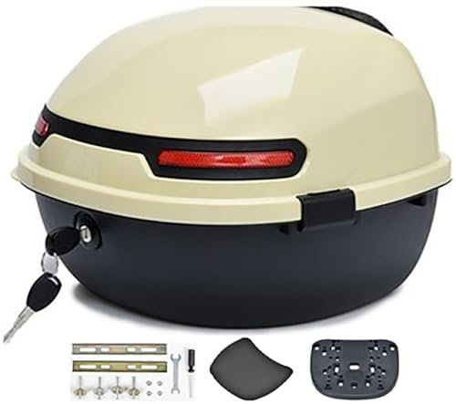 CORGLI Motorrad-Topcase, Motorrad-Heckbox, Kofferraumschloss, Aufbewahrungsträger, wasserdichtes Kunststoff-Topcase mit bequemer Kunststoff-Rückenlehne, universelle Halterung für Helmgepäck,Beige