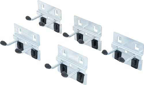 BGS 80197 | Doppelhaken-Satz 40 mm | für Schrankwand-System | 5-TLG. | für Schraubendreher und T-Griffe | Tragfähigkeit max. 7 kg | 10 Kunststoffklammern zur Absicherung