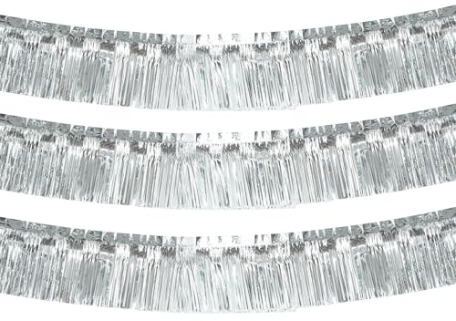 AIYONG 3 Stück Schillernde Metallic Fransen Girlande, 300cm x 30cm Float Fransenvorhänge, Glänzende Quasten Folie, Anhänger Dekorationen für Hochzeit Geburtstag Party Abschlussfeier, Silber