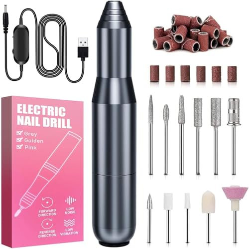 USB Ponceuse Pour Ongles Électrique Portable, Kit De Manucure Et Pédicure, Manucure Pédicure Pour Salon Et Maison,Ongles En Acrylique Et Gel, 25000 RPM (Noir)