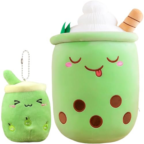 MOPQMKT Jelly cat Bubble Tea Kuscheltier PlüSchtier 2Pcs Milch Teebecher Schlüsselanhänger Grüner Kawaii Bubble Tea Plüschtier Teetasse Kissen Kinderspielzeug Geeignet für Kindergeburtstagsgeschenke