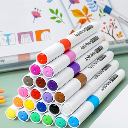 FTXanty Feutre Textile Non-Toxique Marqueurs Textile Multicolores 24 Marker Crayons pour Peinture Sur Tissu Crayons pour Peinture Résistant pour T-shirt Bavoirs Sacs en Tissu Peinture