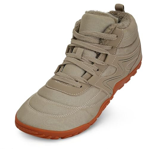 Mabove Barfußschuhe Herren Weit Barfussschuhe Breite Traillaufschuhe Warm Gefüttert Winterschuhe Schneestiefel (Hellbraun,42 EU)