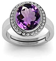 DENMOUS Anello Katela placcato argento ametista 4,25 ratti/3,00 carati, anello originale certificato viola con pietra naturale Jamuniya anello astrologico regolabile - AMZ2772, Small, Argento sterling