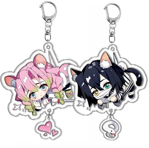 2 Pcs Nezuko Shinobu Mitsuri Muzan Porte Clés Kimetsus No Anime Figurine Keychain Pendentifs Decor Acrylique Porte Clef Set (Multicolore-1)