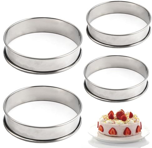 4 Stück Crumpet-Ringe, antihaftbeschichtet, doppelt gerollte Tarte-Ringe, Edelstahl, englische Muffin-Kochringe, Muffin-Kochringe zum Kochen von Crumpets, Eiern, Gebäck, Mousse (8 cm, 10 cm) (weiß)