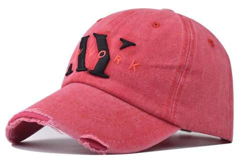 Casquette de baseball unisexe avec broderie NY pour homme, casquette de bec de canard, casquette d'extérieur classique, casquette de baseball unisexe, chapeau de conducteur de camion pour papa, rose