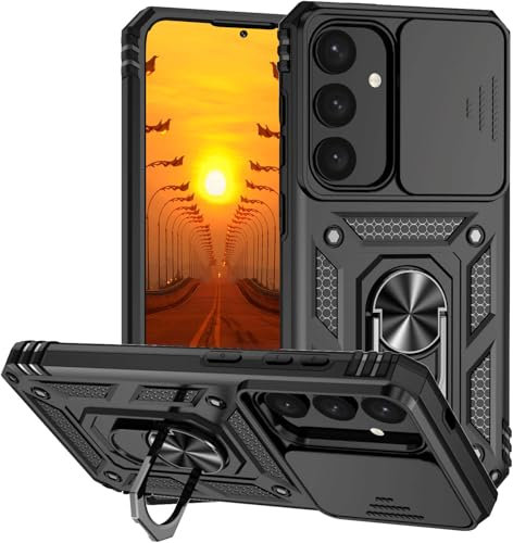 Handyhülle für Samsung Galaxy A56 5G Hülle mit Kameraschutz, Panzerhülle Schutzhülle Galaxy A56 5G mit 360° Metall Ring Ständer Military Stoßfest Bumper Hard Case Samsung A56 5G Cover (Schwarz)
