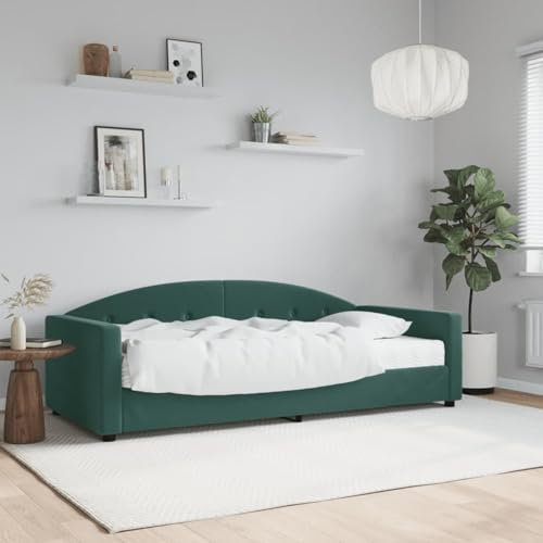 Xichuzi Tagesbett mit Matratze Dunkelgrün 90x200 cm Samt, Schlafsofa, Daybed, Bettsofa, Sofa Bed, Sofabett, Schlafcouch, Jugendbett, Bettgestell, Bettcouch - 3197279