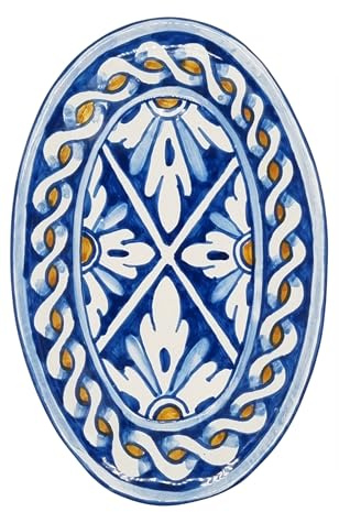 sicilia bedda - Piatto Ovale in Ceramica di CALTAGIRONE - Prodotto Artigianale Dipinto a Mano (Maiolica Blu e Arancio, 22x15)