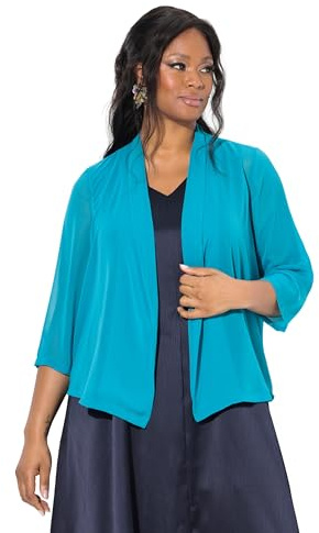 Ulla Popken Damen große Größen Übergrößen Plus Size Chiffonjacke, Oversized, Schalkragen, 3/4-Arm royal blau 46+ 817211767-46+